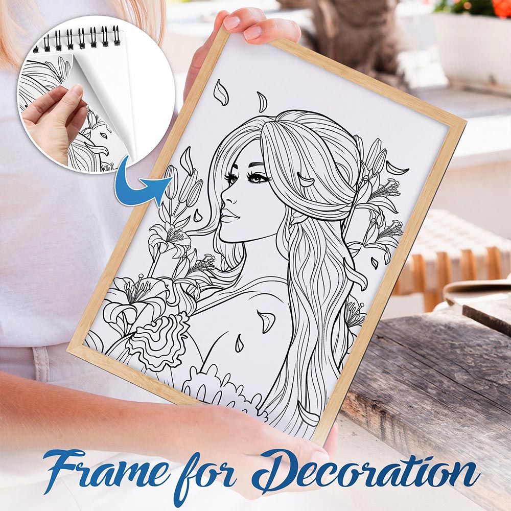 NETHOUSE Pretty Girl Spiral Bound Coloring Book For Adults