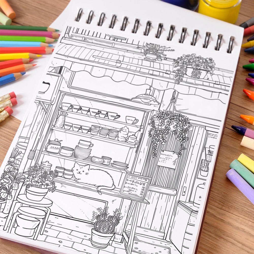 NETHOUSE Relaxing Store Coloring Book For Adults Relaxation & Stress Relief, 30 Coloring Pages of Cozy Shops, Calm Market Scenes, Peaceful Storefronts, and Tranquil Shopping Adventures