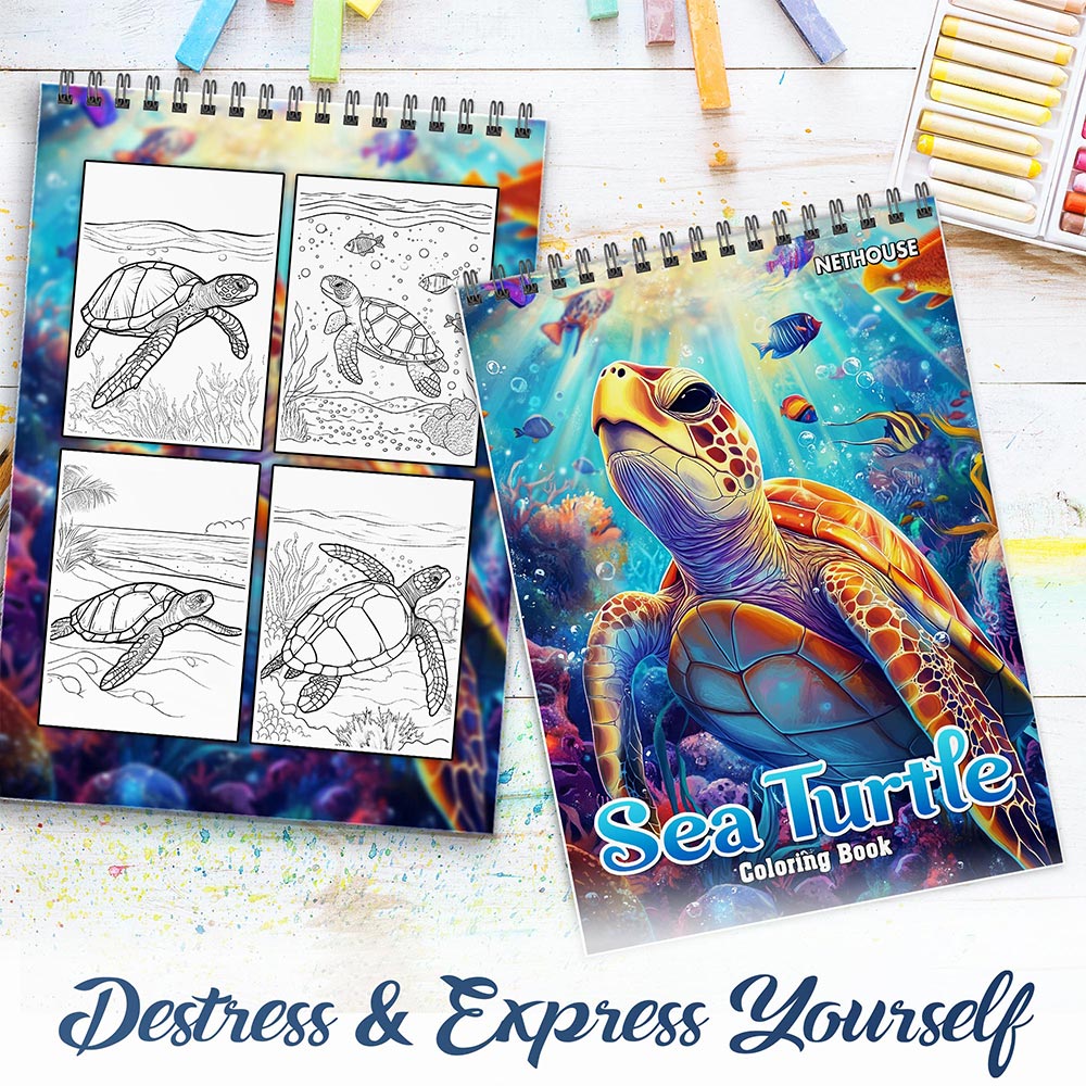 NETHOUSE Sea Turtle Spiral Coloring Book for Adults