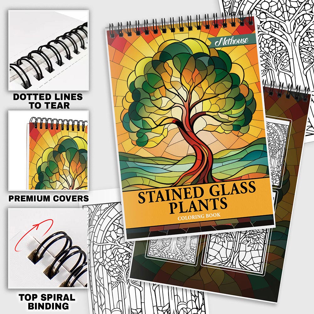 NETHOUSE Stained Glass Plants Coloring Pages For Adults