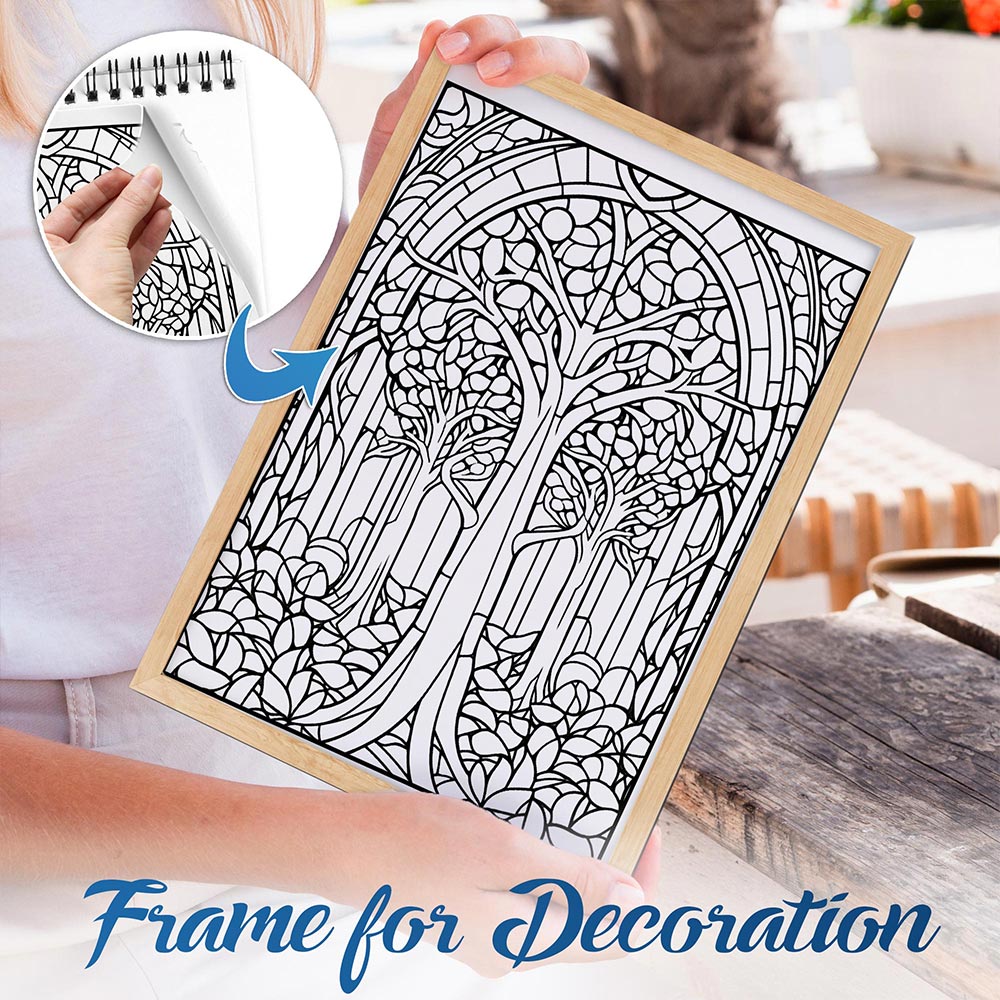 NETHOUSE Stained Glass Plants Spiral Bound Coloring Book For Adults