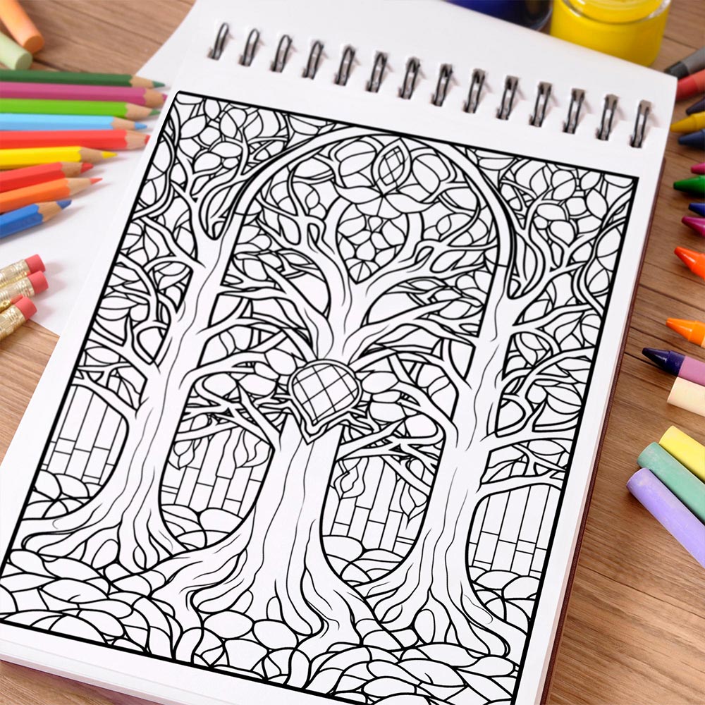 NETHOUSE Stained Glass Plants Coloring Book Spiral Bound For Adults