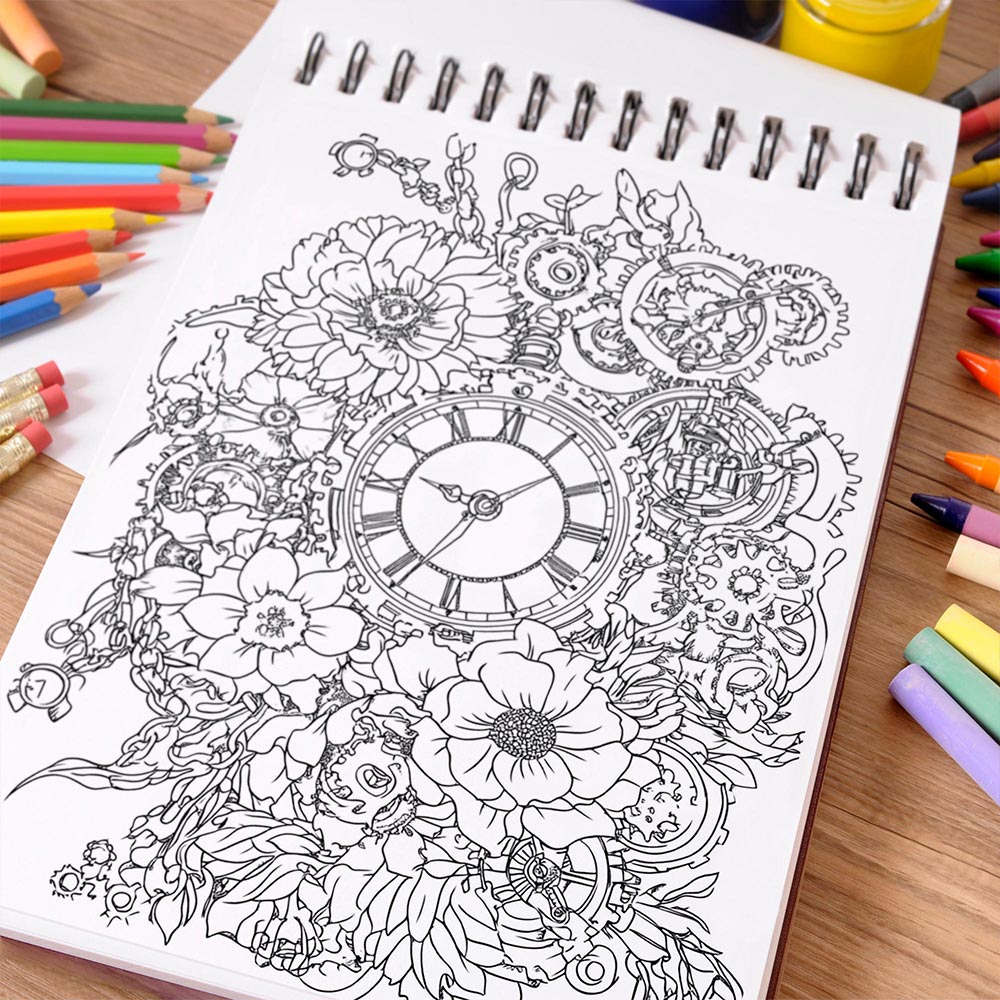 NETHOUSE Steampunk Flower Coloring Book Spiral Bound for Adults