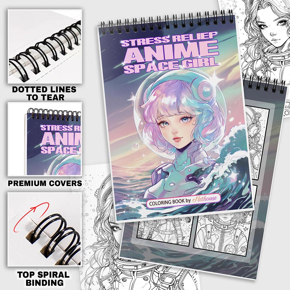 NETHOUSE Stress Relief Anime Space Girl Coloring Pages For Adults