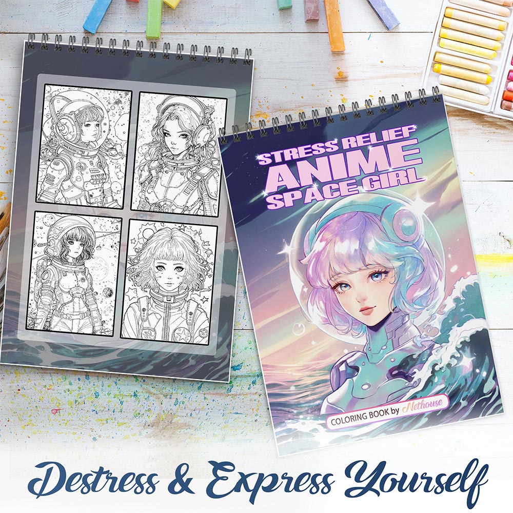 NETHOUSE Stress Relief Anime Space Girl Spiral Coloring Book For Adults