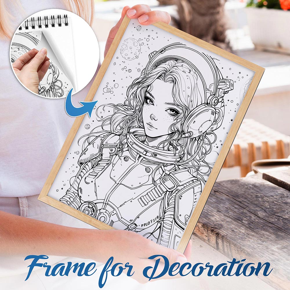 NETHOUSE Stress Relief Anime Space Girl Spiral Bound Coloring Book For Adults