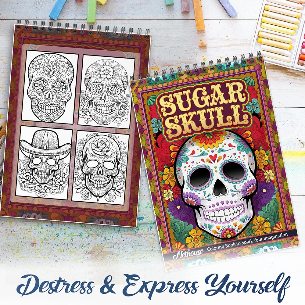 NETHOUSE Sugar Skull Spiral Coloring Book For Adults