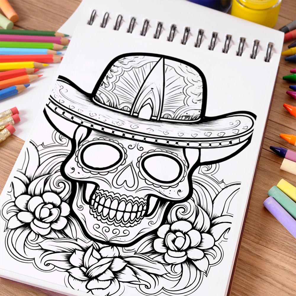 NETHOUSE Sugar Skull Coloring Book Spiral Bound For Adults