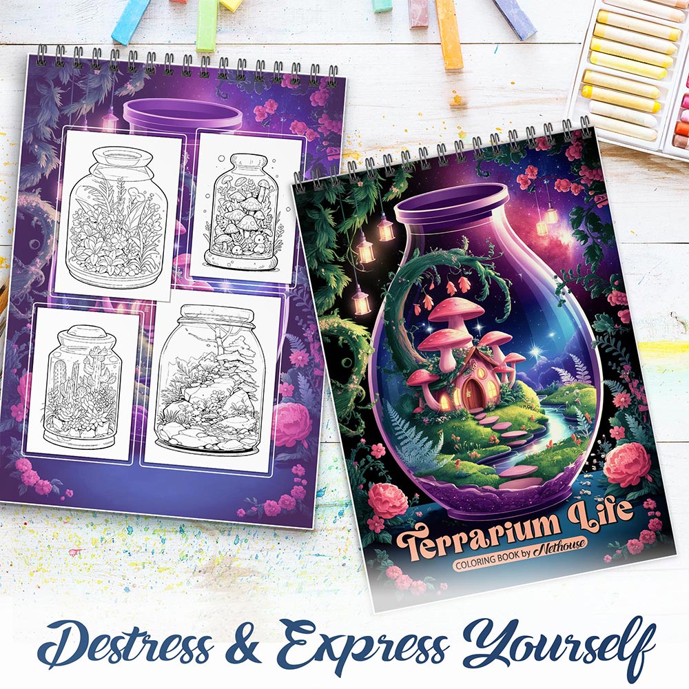 NETHOUSE Terrarium Life Spiral Coloring Book for Adults