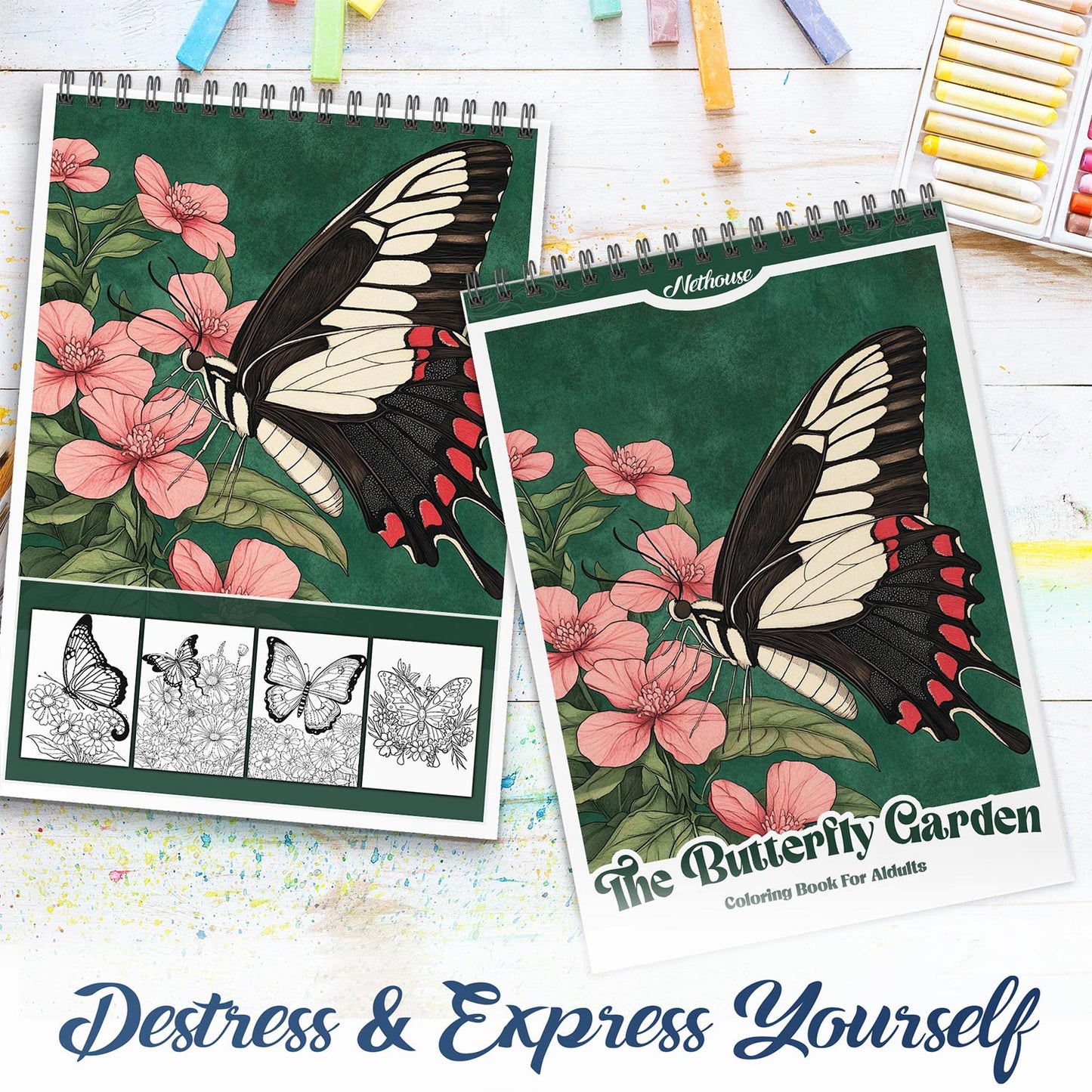 NETHOUSE The Butterfly Garden Spiral Coloring Book For Adults