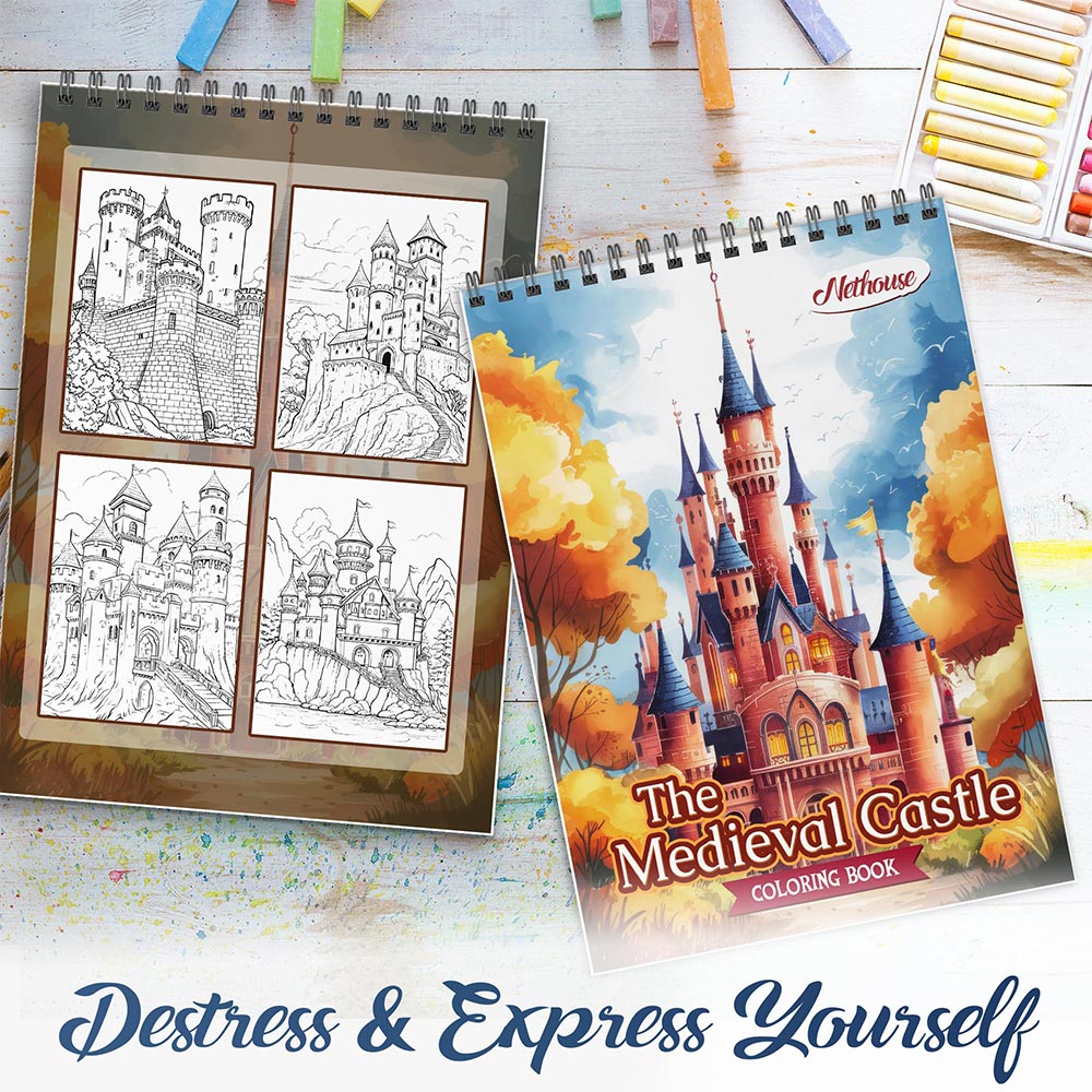 NETHOUSE The Medieval Castle Spiral Coloring Book For Adults