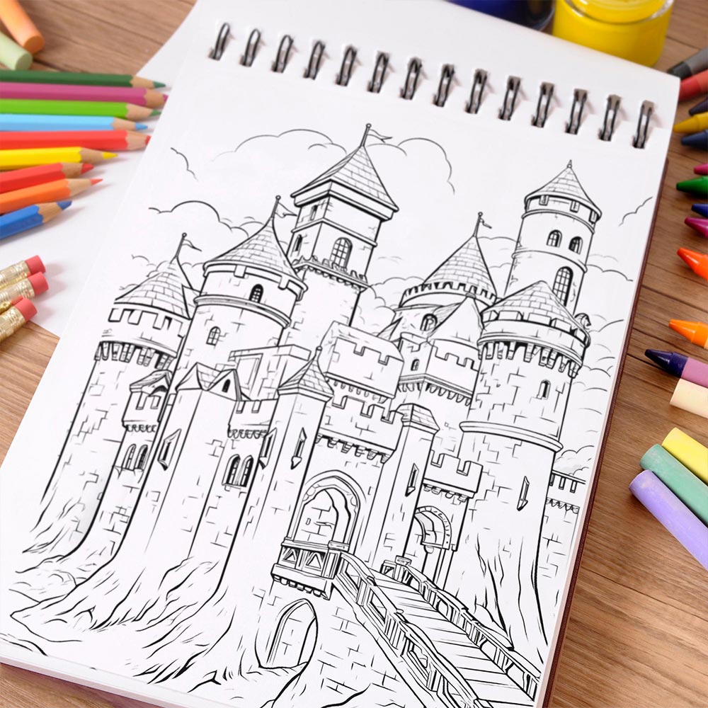 NETHOUSE The Medieval Castle Spiral Bound Coloring Book For Adults
