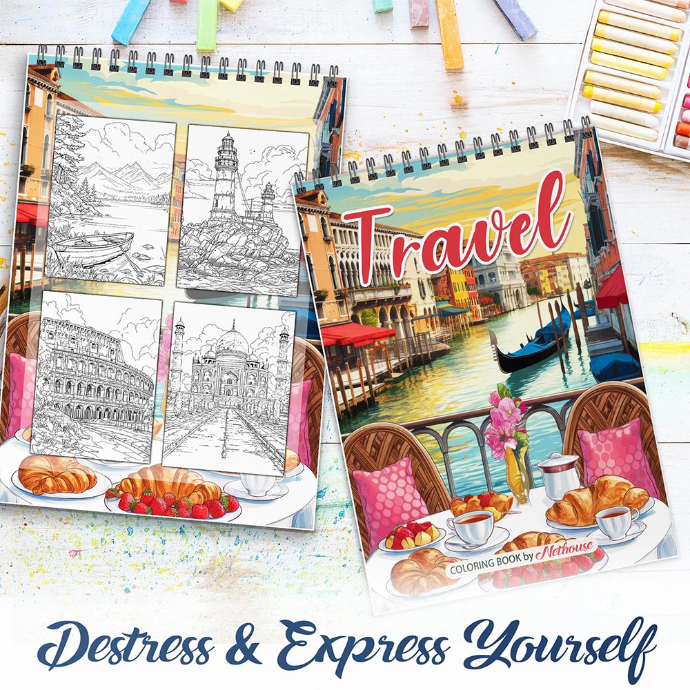 NETHOUSE Travel Spiral Coloring Book for Adults