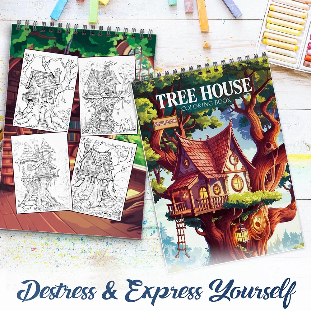 NETHOUSE Tree House Spiral Coloring Book for Adults