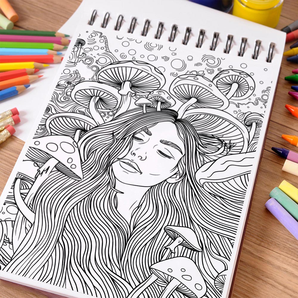 NETHOUSE Trippy Girl Coloring Book Spiral Bound for Adults