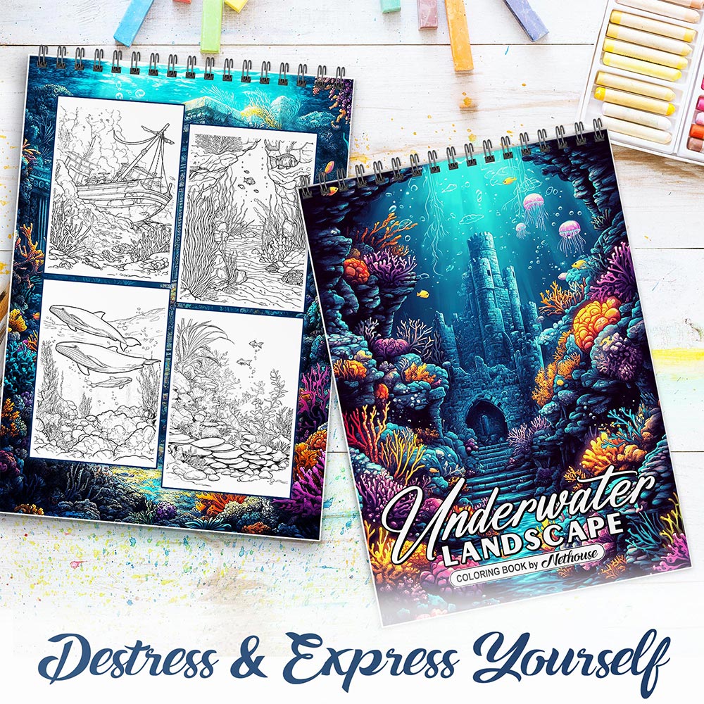 NETHOUSE Underwater Landscape Spiral Coloring Book for Adults