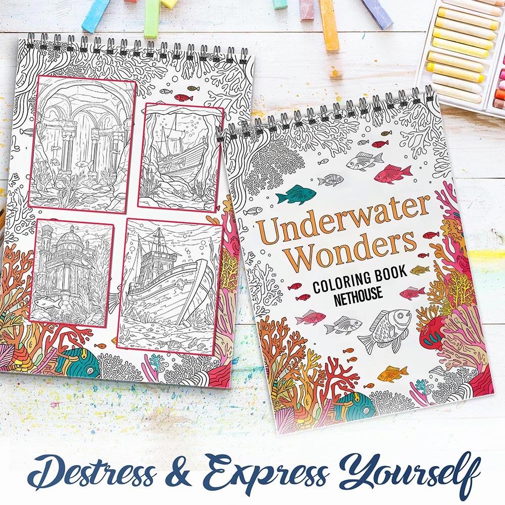 NETHOUSE Underwater Wonders Spiral Coloring Book for Adults