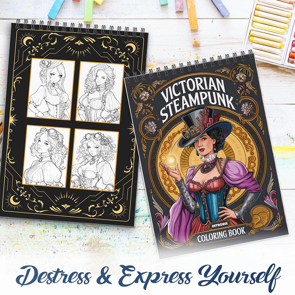 NETHOUSE Victorian Steampunk Spiral Coloring Book for Adults
