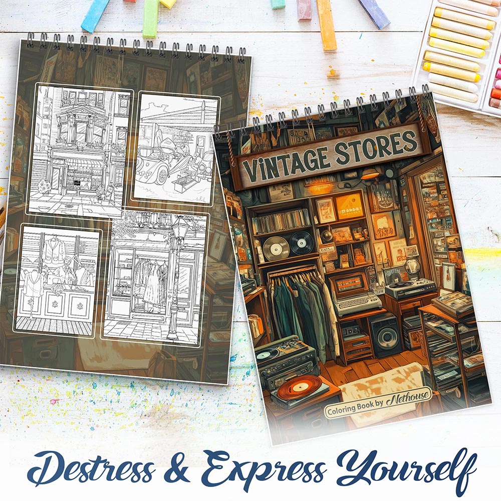 NETHOUSE Vintage Stores Spiral Coloring Book For Adults