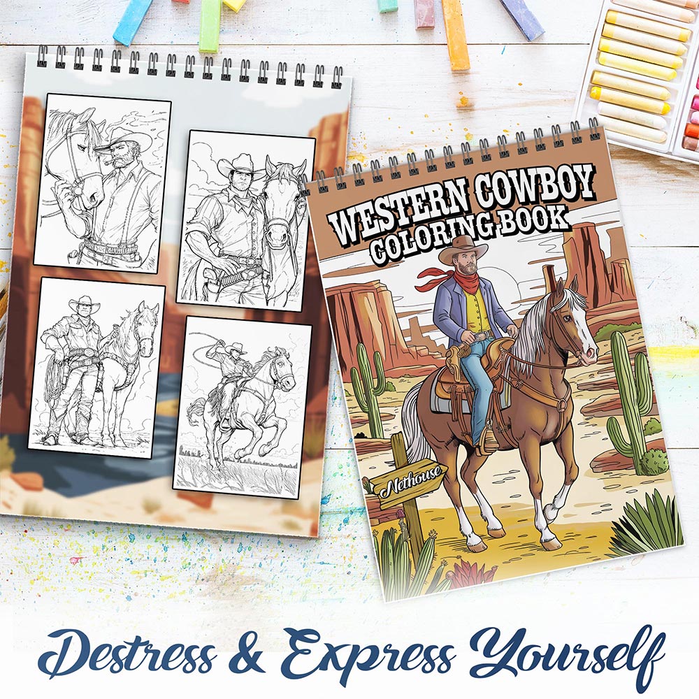 NETHOUSE Western Cowboy Spiral Coloring Book for Adults