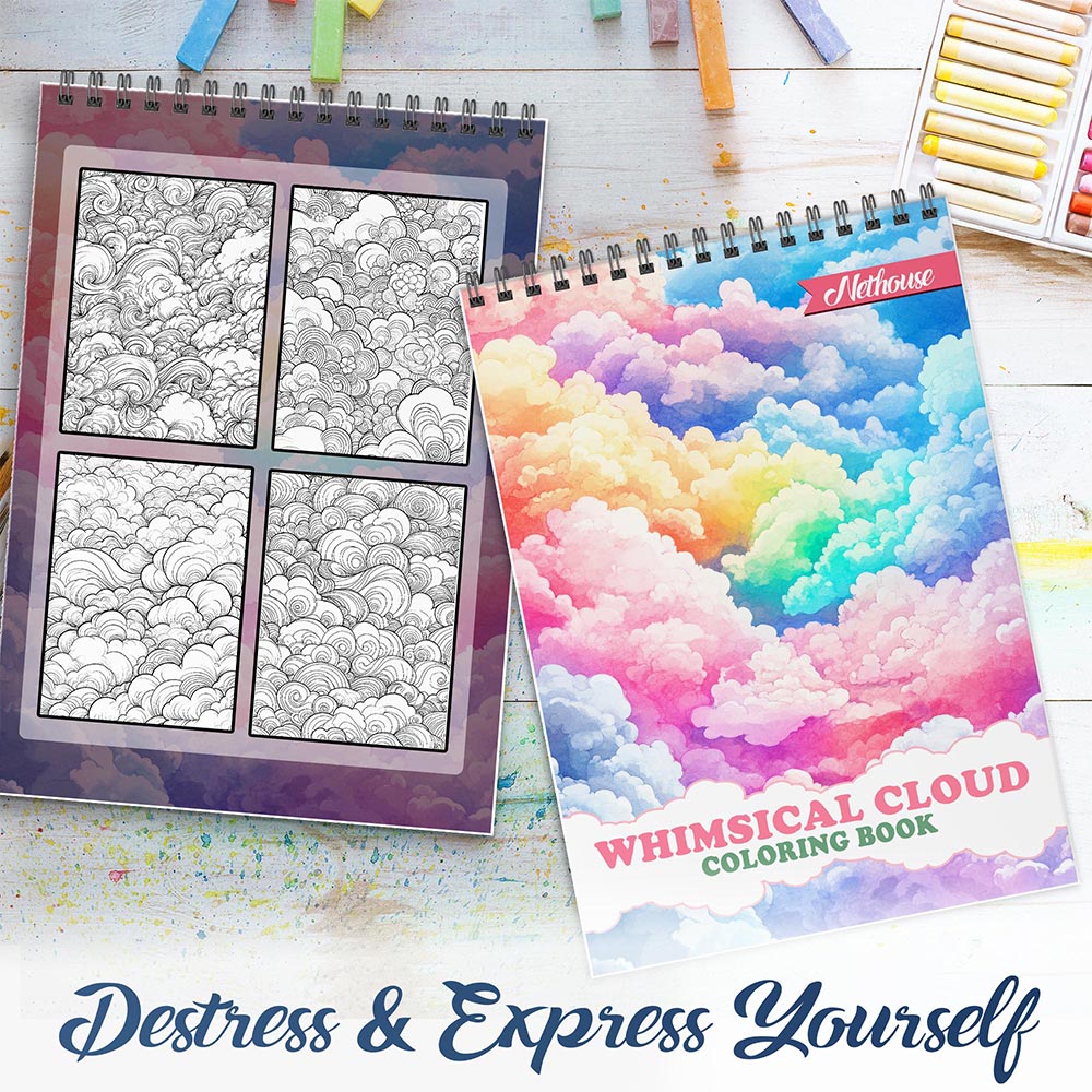 NETHOUSE Whimsical Cloud Spiral Coloring Book For Adults