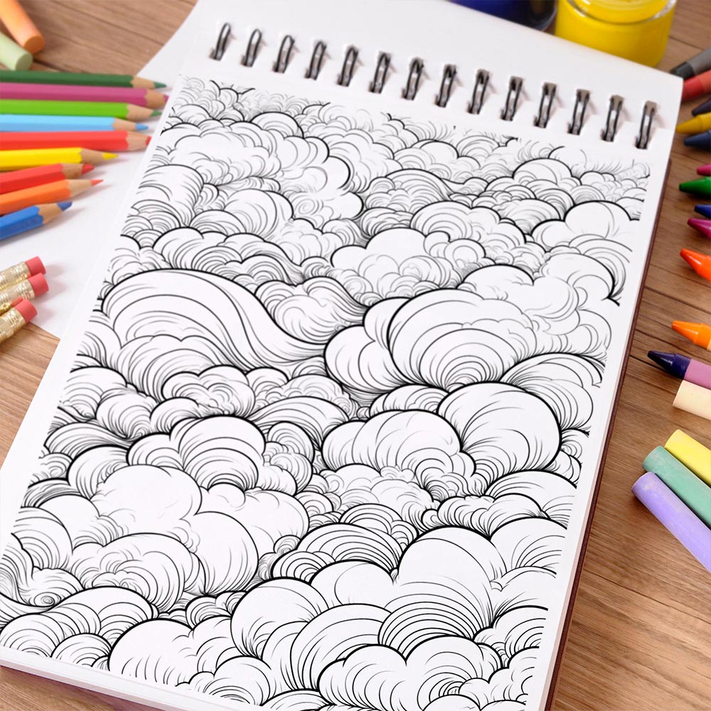 NETHOUSE Whimsical Cloud Coloring Book Spiral Bound For Adults