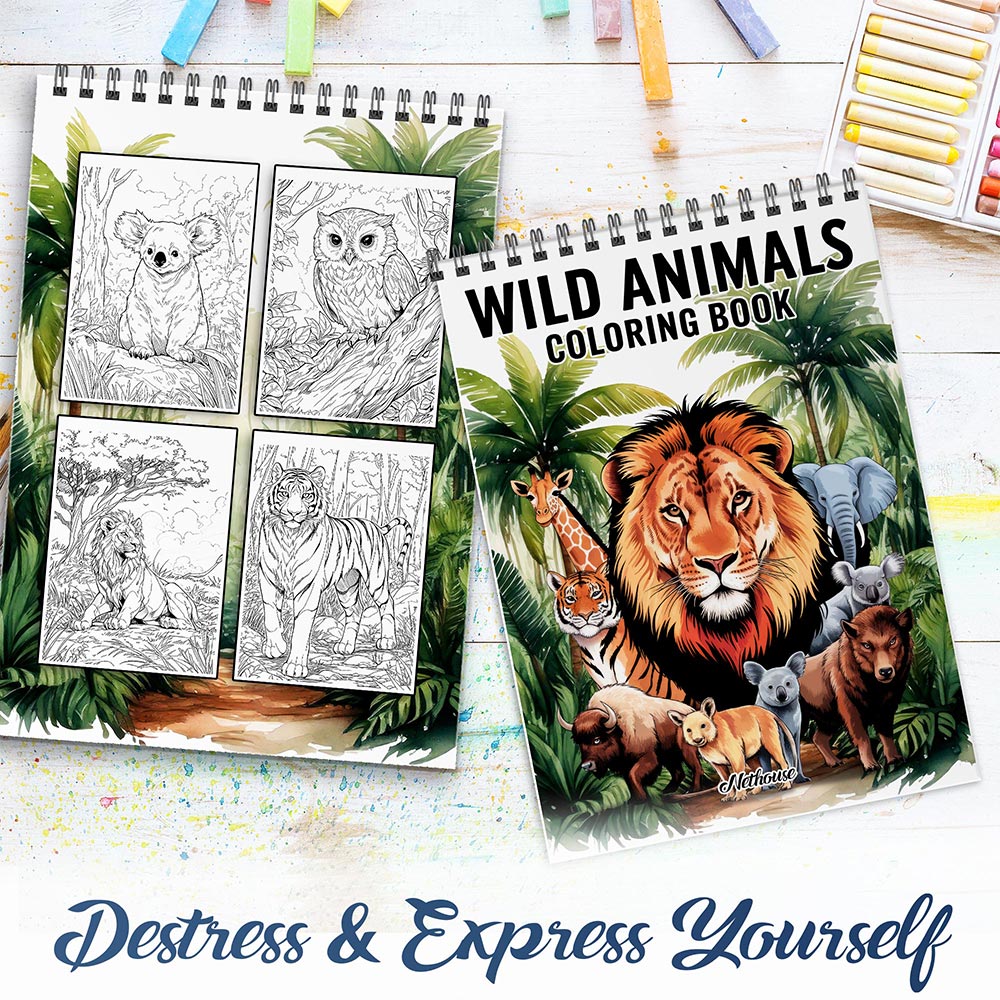 NETHOUSE Wild Animals Spiral Coloring Book for Adults