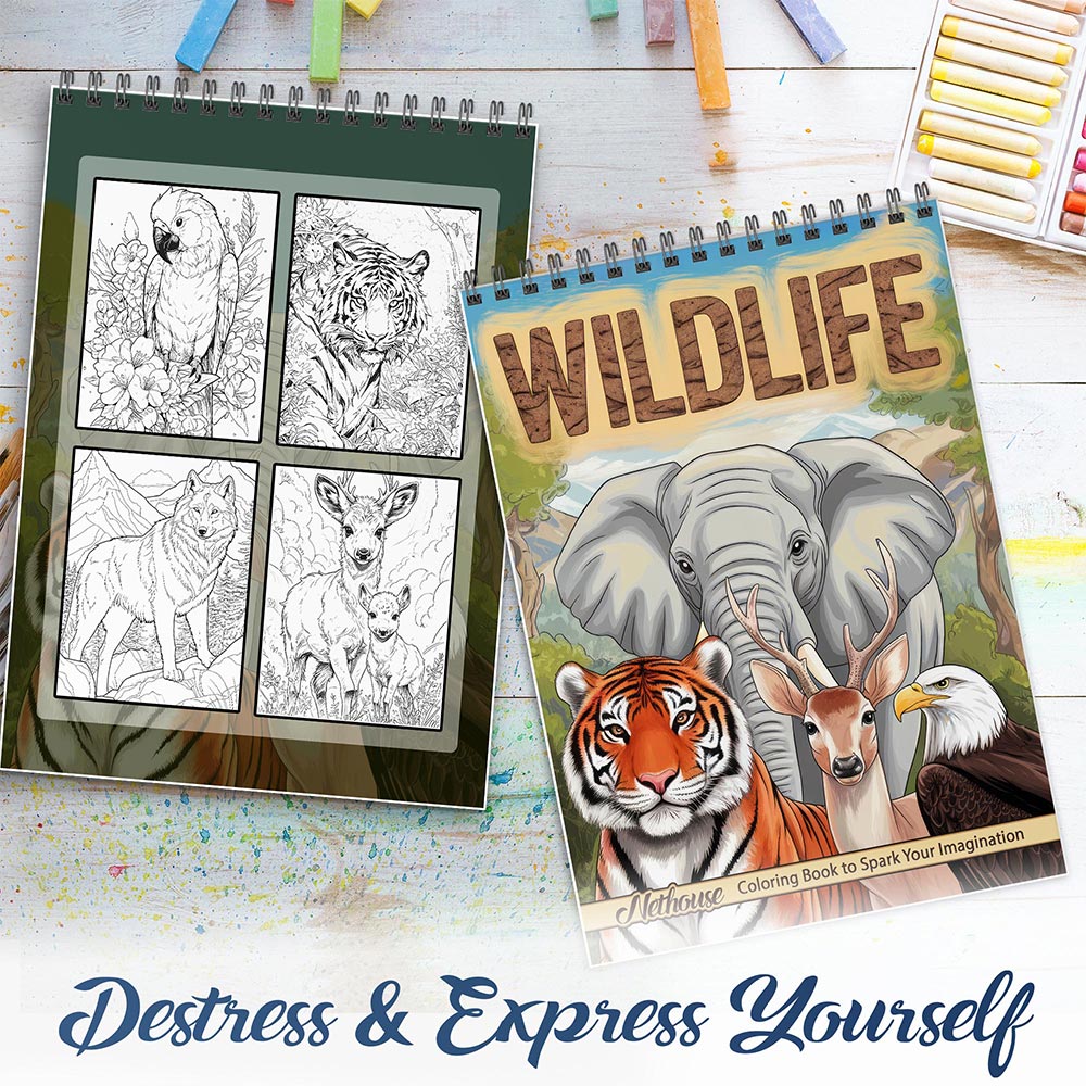 NETHOUSE Wildlife Girls Spiral Coloring Book For Adults