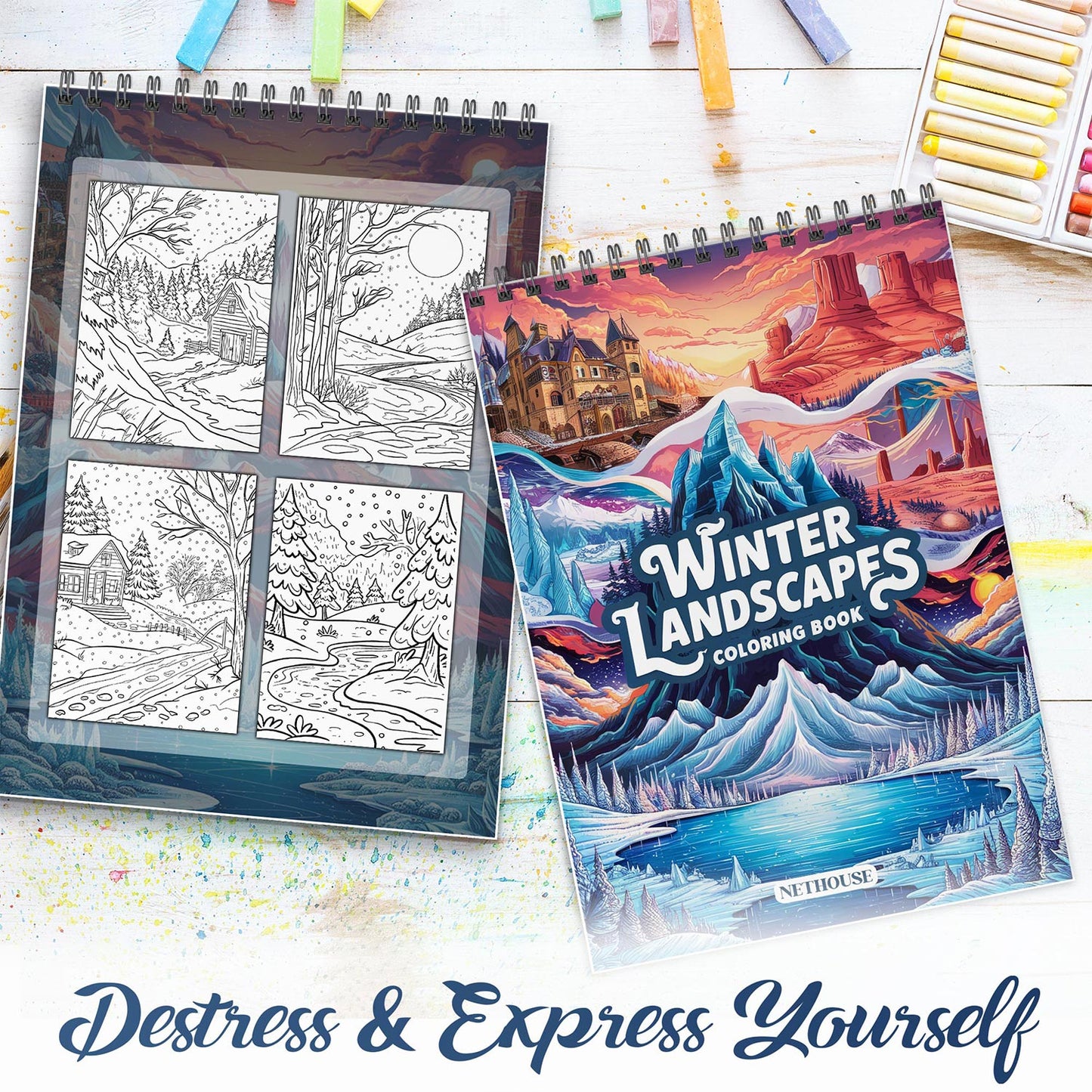 NETHOUSE Winter Landscapes Spiral Coloring Book For Adults