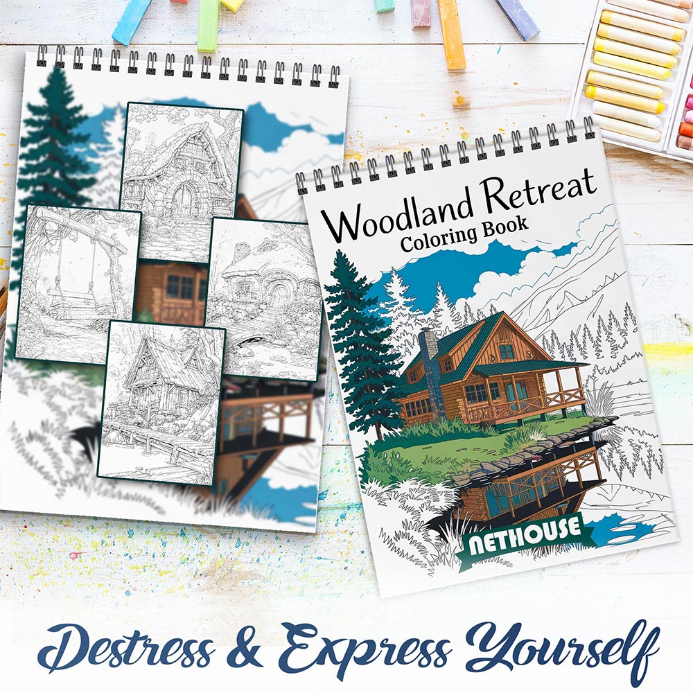 NETHOUSE Woodland Retreat Spiral Coloring Book for Adults
