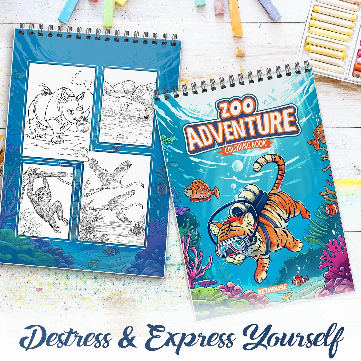 NETHOUSE Zoo Adventure Spiral Coloring Book For Adults