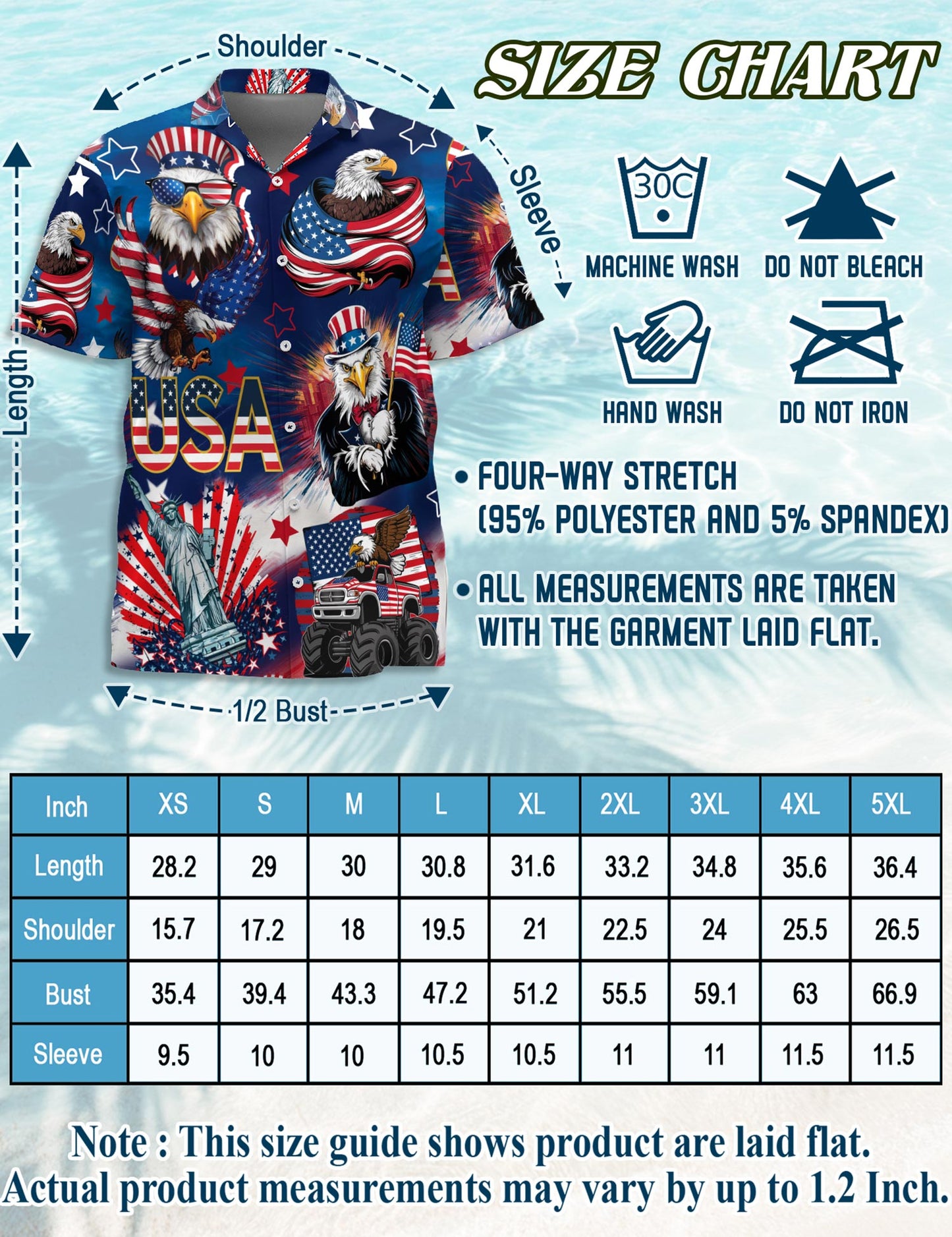Netecom 4th of July America Flag Bald Eagle Hawaiian Shirt for Men, Summer Beach Aloha Button Down Short Sleeve Shirts, S-5XL