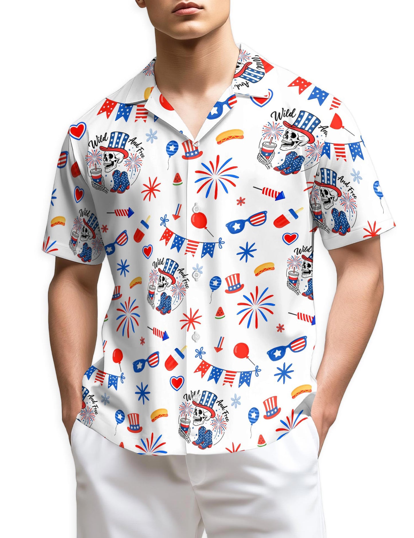 Netecom 4th of July Hawaiian Shirt for Men, Retro Style, Button Down Summer Beach Short Sleeve, S-5XL