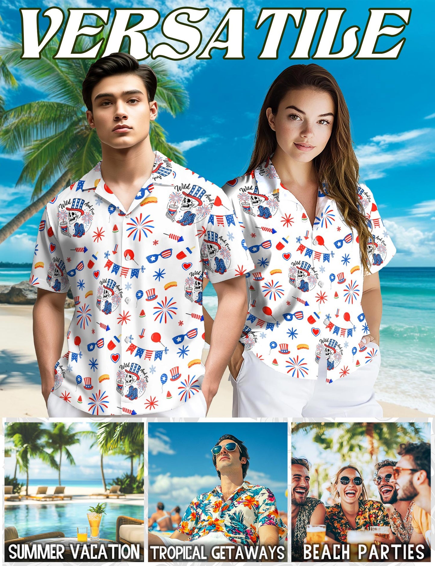 Netecom 4th of July Hawaiian Shirt for Men, Retro Style, Button Down Summer Beach Short Sleeve, S-5XL