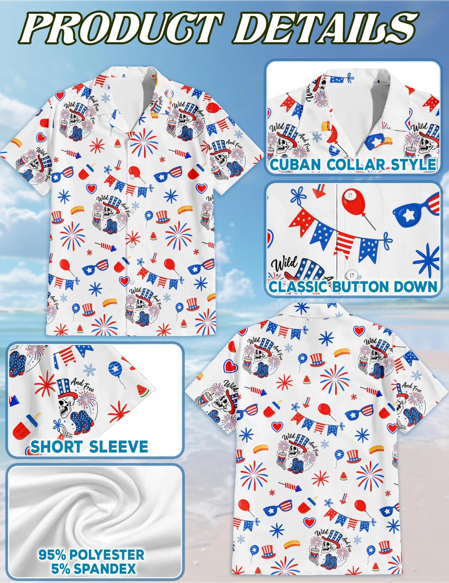 Netecom 4th of July Hawaiian Shirt for Men, Retro Style, Button Down Summer Beach Short Sleeve, S-5XL