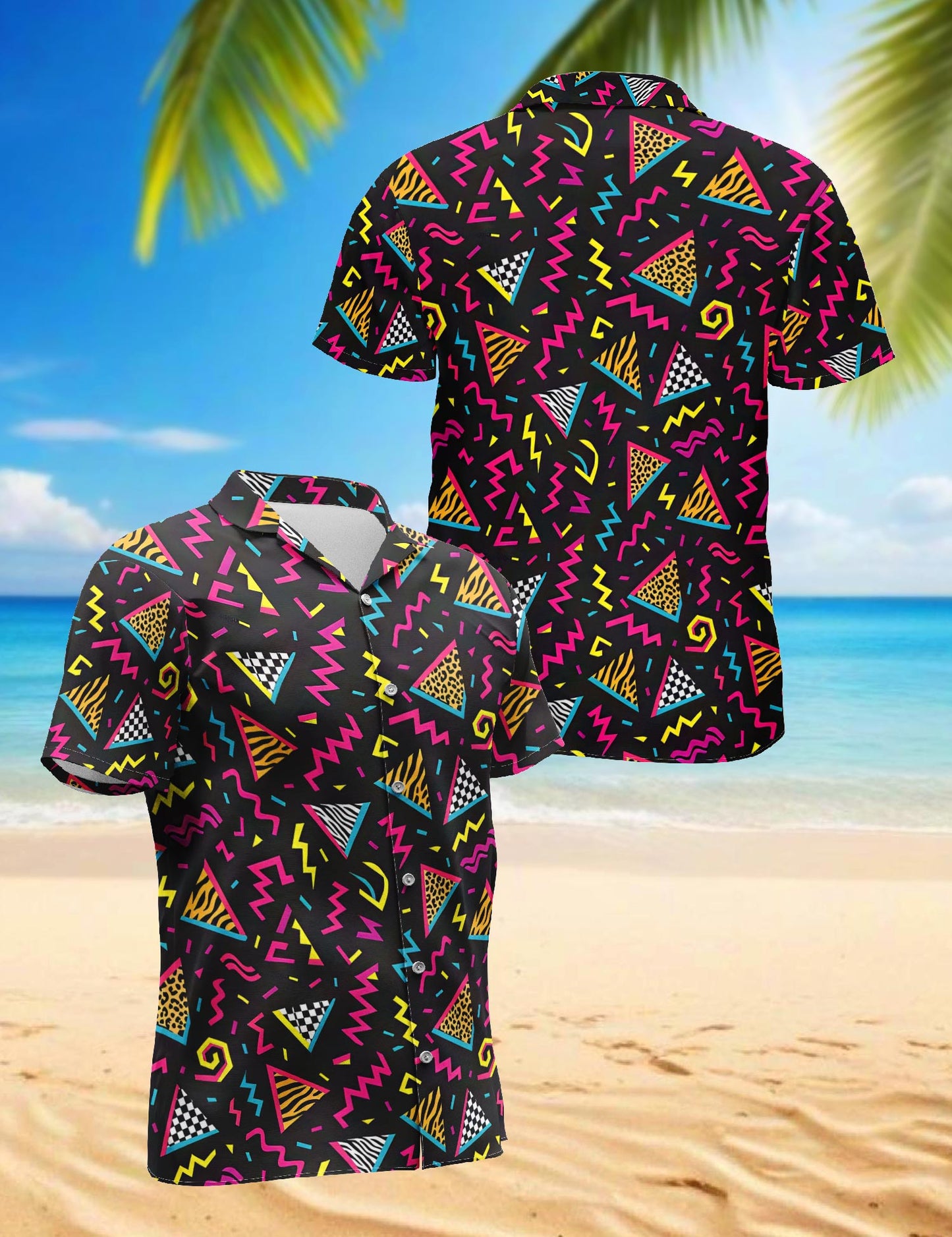 Netecom 80s Pattern Hawaiian Shirt for Men, Vintage Style, Button Down Summer Beach Short Sleeve, S-5XL