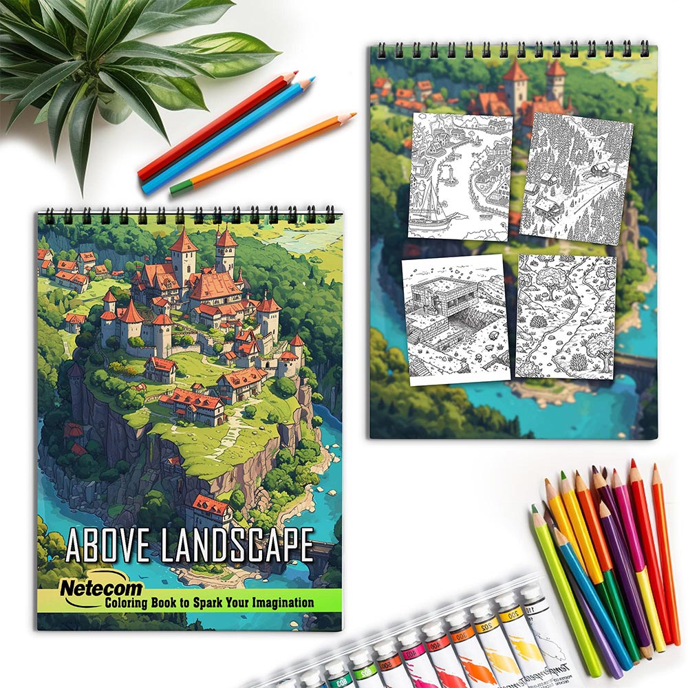 Netecom Above Landscape Spiral Coloring Book for Adults