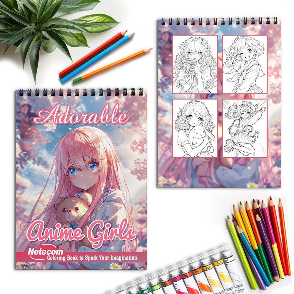 Netecom Adorable Anime Girls Spiral Coloring Book for Adults