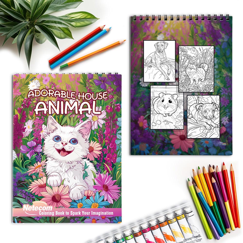 Netecom Adorable House Animal Spiral Coloring Book for Adults