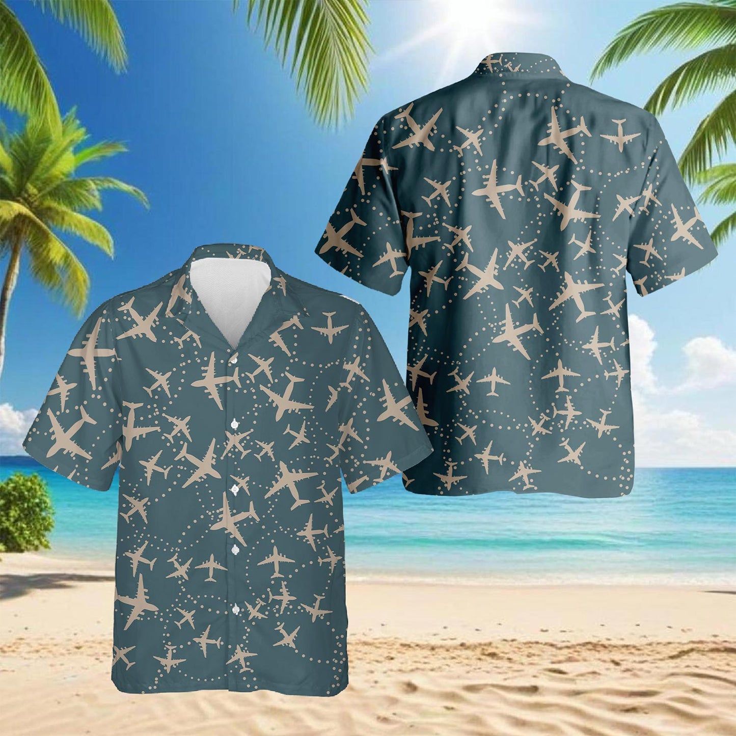 Netecom Airplane Hawaiian Shirt for Men, Button Down Summer Beach Short Sleeve, Vintage Style, Sizes S-5XL