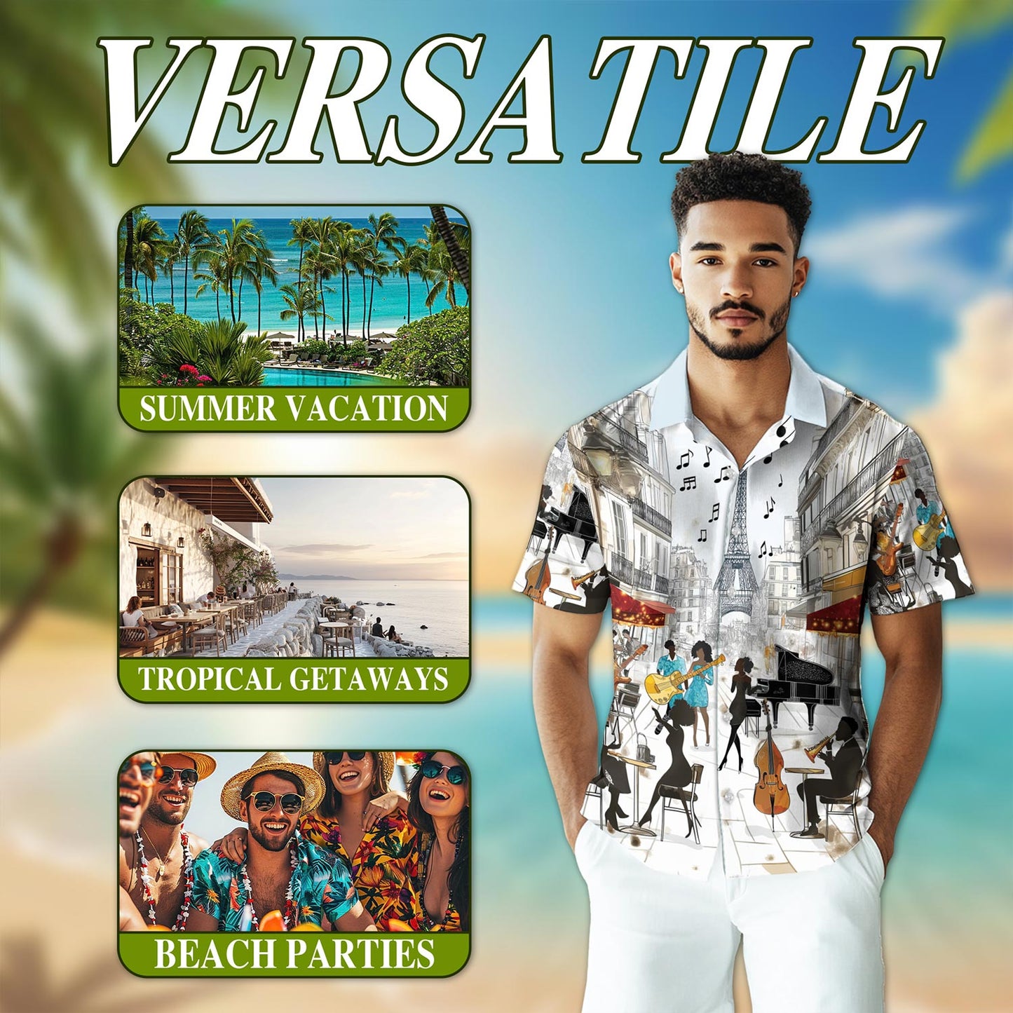 Netecom All You Need Is Jazz Hawaiian Shirt for Men, Music Lover Gifts, Button Down Summer Beach Short Sleeve, S-5XL