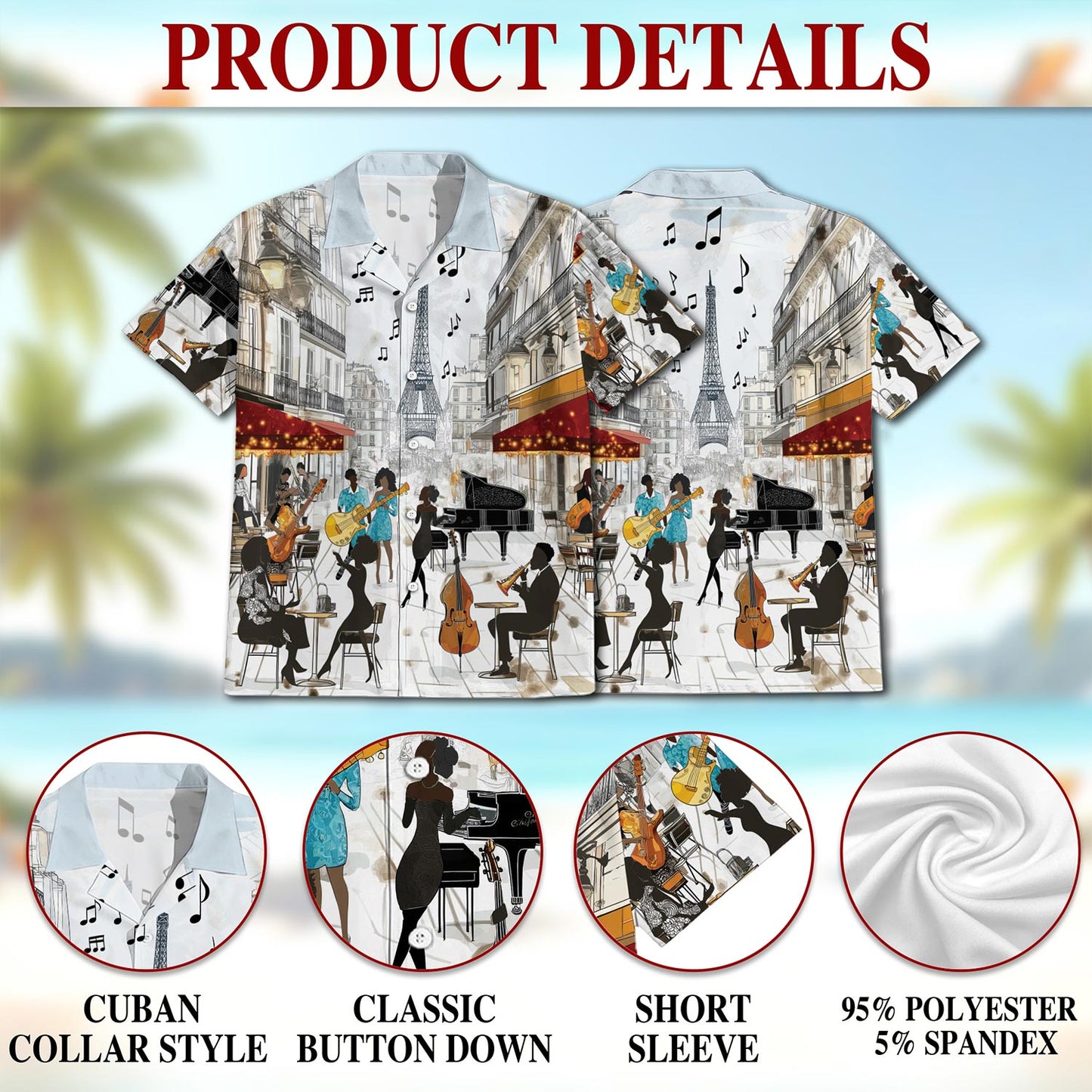 Netecom All You Need Is Jazz Hawaiian Shirt for Men, Music Lover Gifts, Button Down Summer Beach Short Sleeve, S-5XL