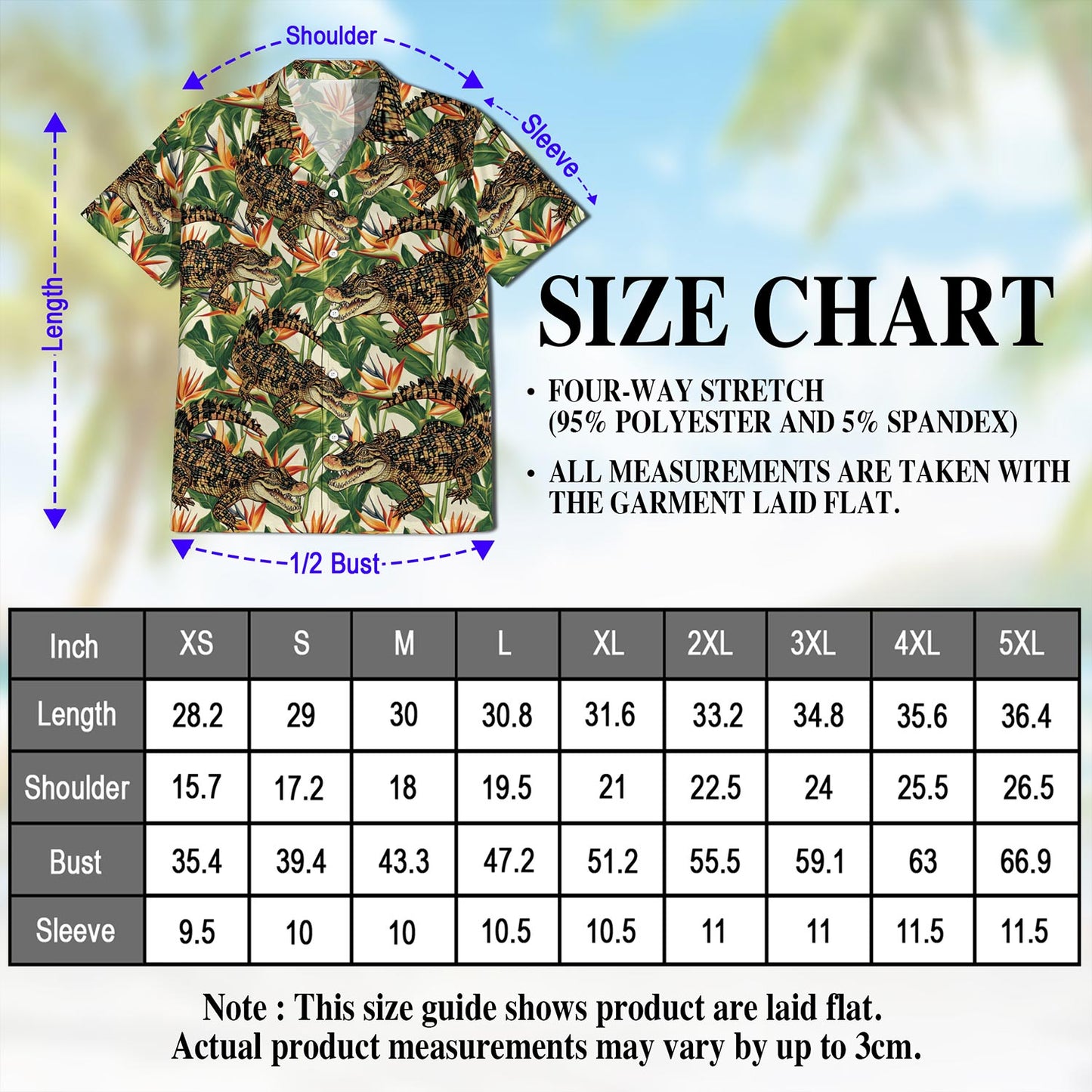Netecom Alligator Hawaiian Shirt for Men, Button Down Summer Beach Short Sleeve, Tropical Style, Sizes S-5XL