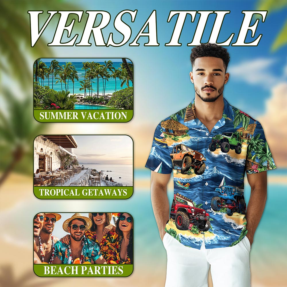 Netecom Aloha Off Road Vehicle Hawaiian Shirt for Men, Vehicle Lover Gifts, Tropical Button Down Summer Beach Shirts, S-5XL