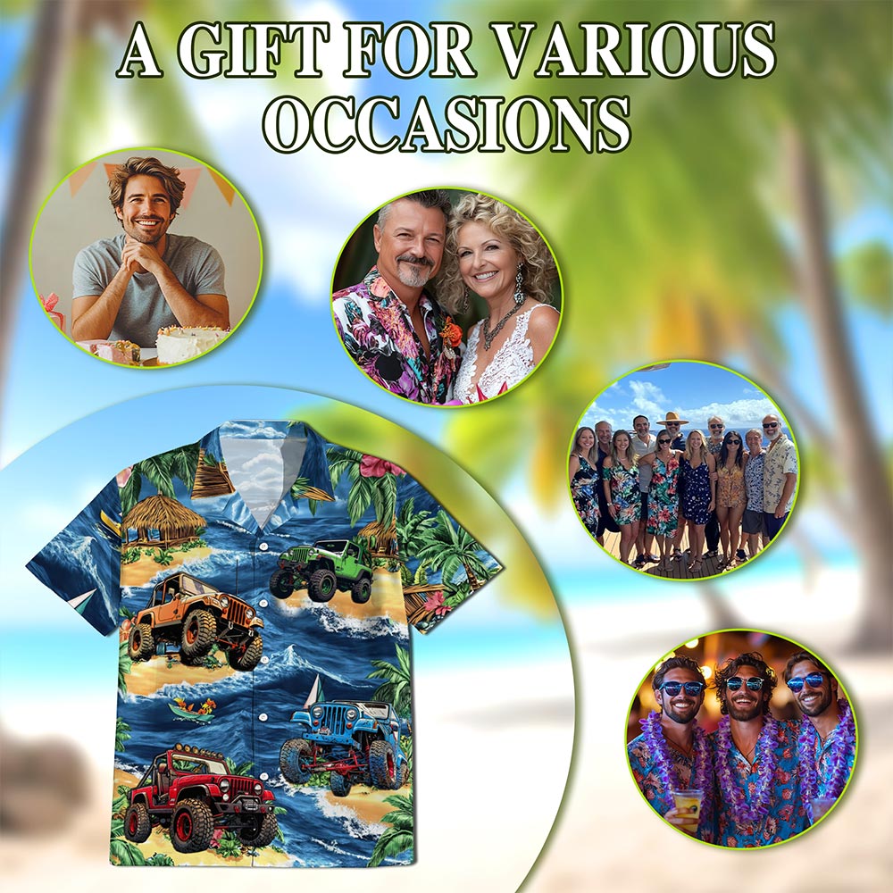 Netecom Aloha Off Road Vehicle Hawaiian Shirt for Men, Vehicle Lover Gifts, Tropical Button Down Summer Beach Shirts, S-5XL
