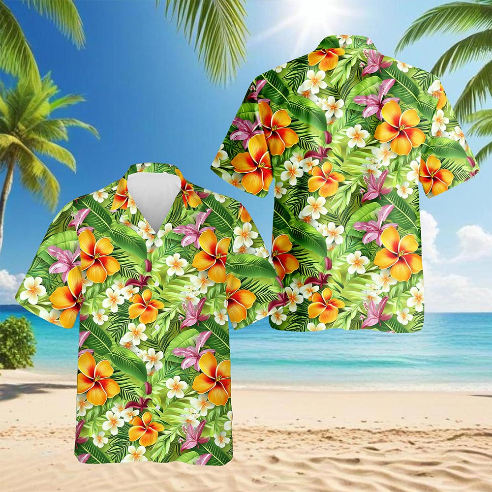 Netecom Aloha Tropical Hawaiian Shirt for Men, Floral Style, Button Down Summer Beach Short Sleeve, S-5XL