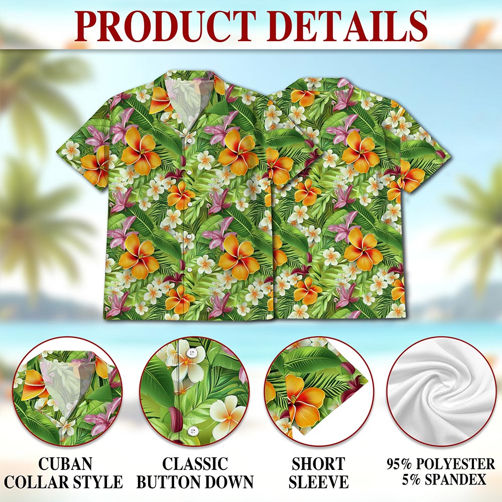 Netecom Aloha Tropical Hawaiian Shirt for Men, Floral Style, Button Down Summer Beach Short Sleeve, S-5XL