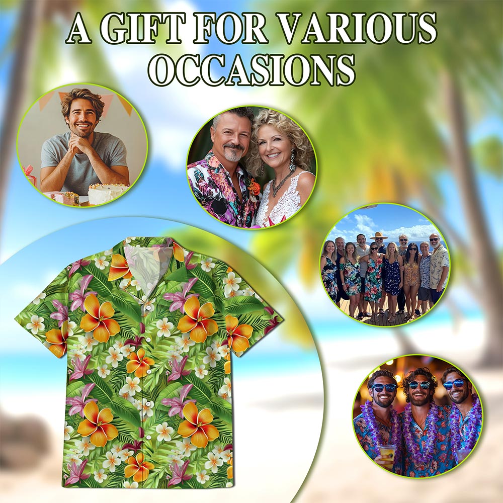 Netecom Aloha Tropical Hawaiian Shirt for Men, Floral Style, Button Down Summer Beach Short Sleeve, S-5XL
