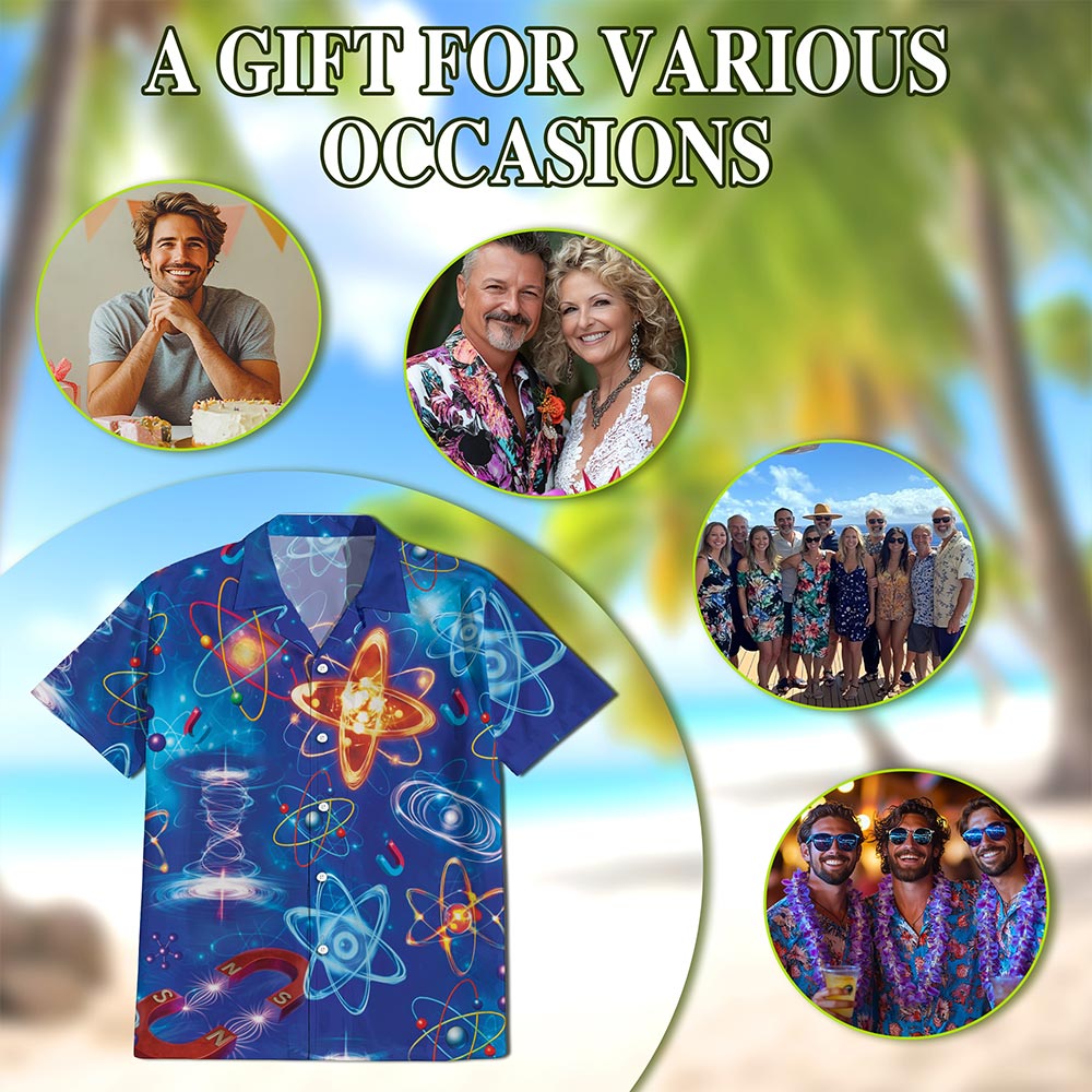 Netecom Amazing Physics Hawaiian Shirt for Men, Science Style, Button Down Summer Beach Short Sleeve, S-5XL