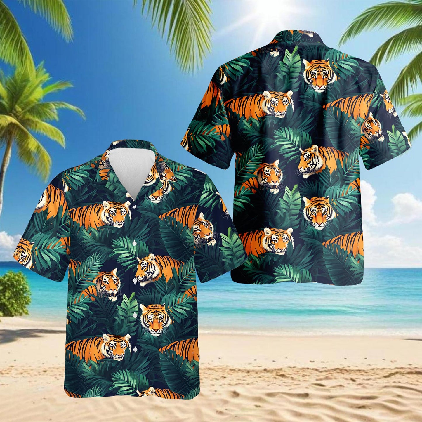Netecom Amazing Tiger Hawaiian Shirt for Men, Button Down Summer Beach Short Sleeve, Tropical Style, Sizes S-5XL